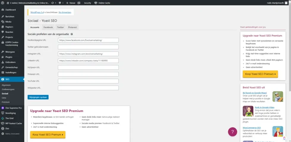 Yoast social media instellen